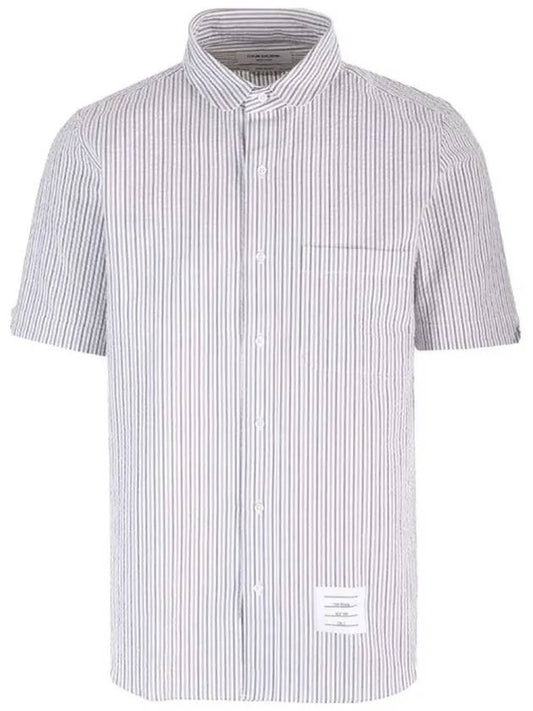 Men's Striped Short Sleeve Shirt White - THOM BROWNE - BALAAN 2