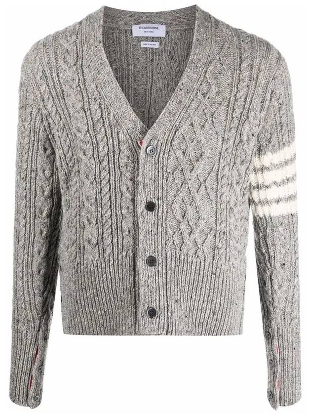 Aran Cable Diagonal Cardigan Grey - THOM BROWNE - BALAAN 2