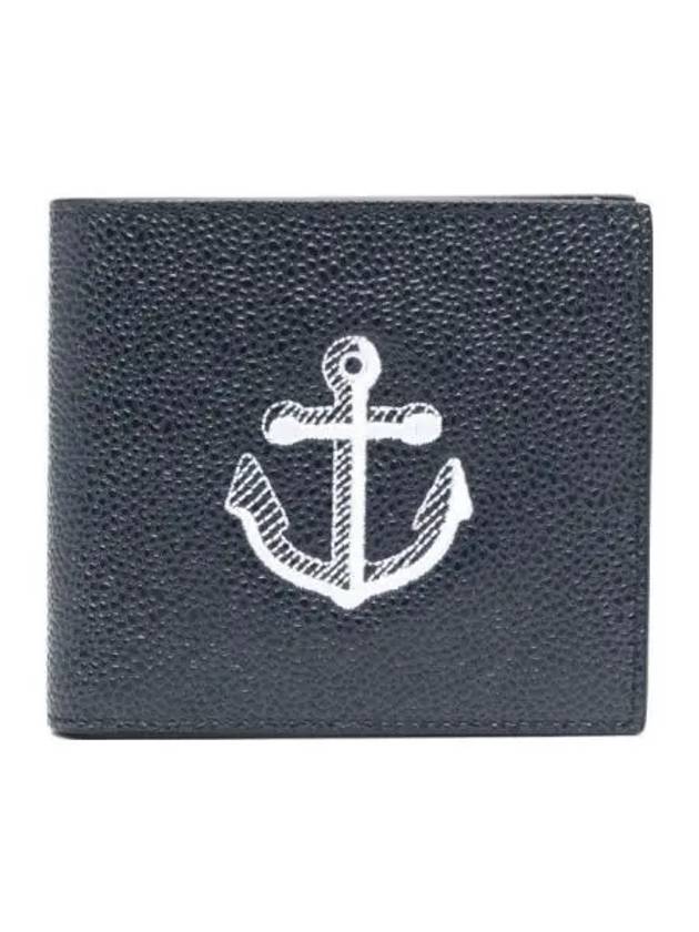 Anchor Print Leather Half Wallet Navy - THOM BROWNE - BALAAN 2