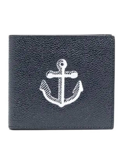 Anchor Print Leather Half Wallet Navy - THOM BROWNE - BALAAN 2