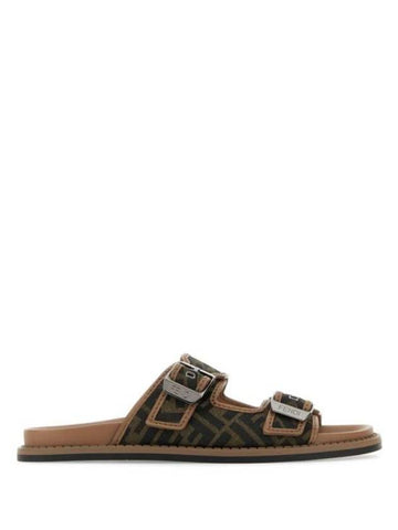 Men's Peel Jacquard Fabric Sandals Brown - FENDI - BALAAN 1