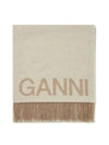 Logo Print Fringe Wool Muffler Beige - GANNI - BALAAN 4