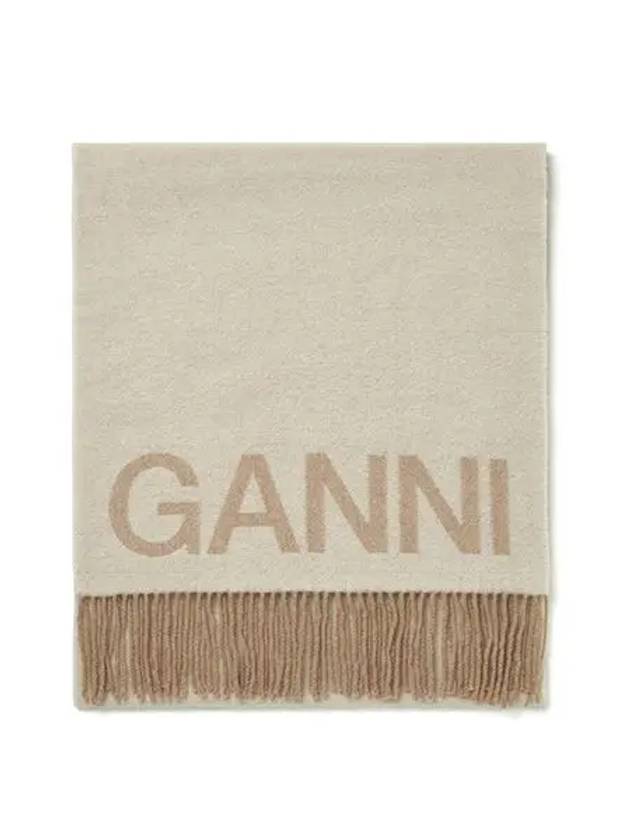 Logo Print Fringe Wool Muffler Beige - GANNI - BALAAN 6