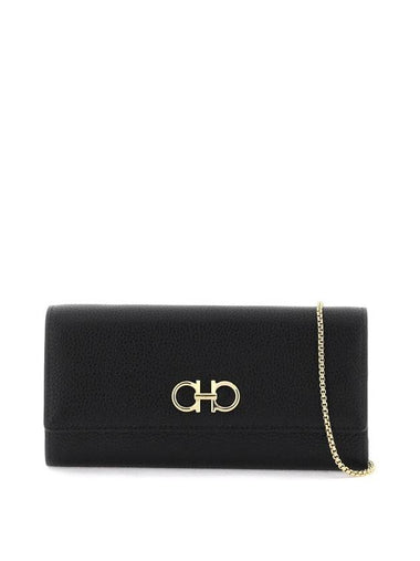 Gancini Chain Long Wallet Black - SALVATORE FERRAGAMO - BALAAN 1