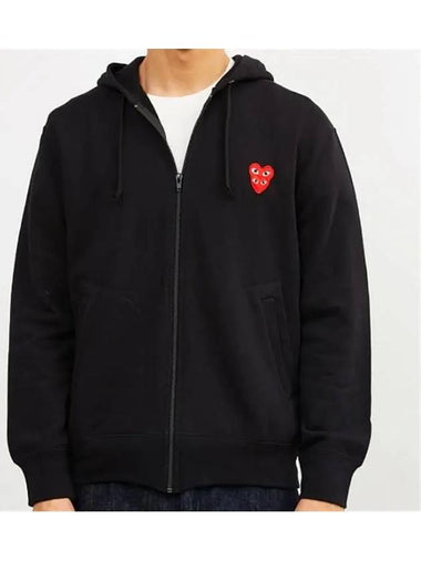 Double Heart Logo Hooded Zip Up Black P1T294 F 1 - COMME DES GARCONS - BALAAN 1