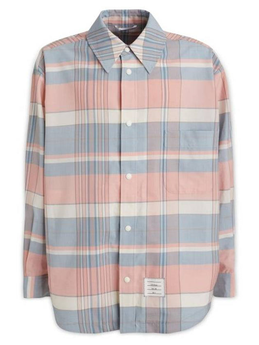 Check Wool Long Sleeve Shirt Blue Pink - THOM BROWNE - BALAAN 1