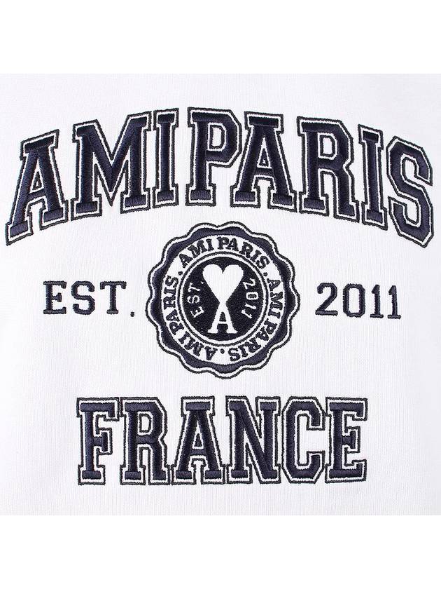 Paris France Oversized Organic Cotton Fleece Hoodie White - AMI - BALAAN 7