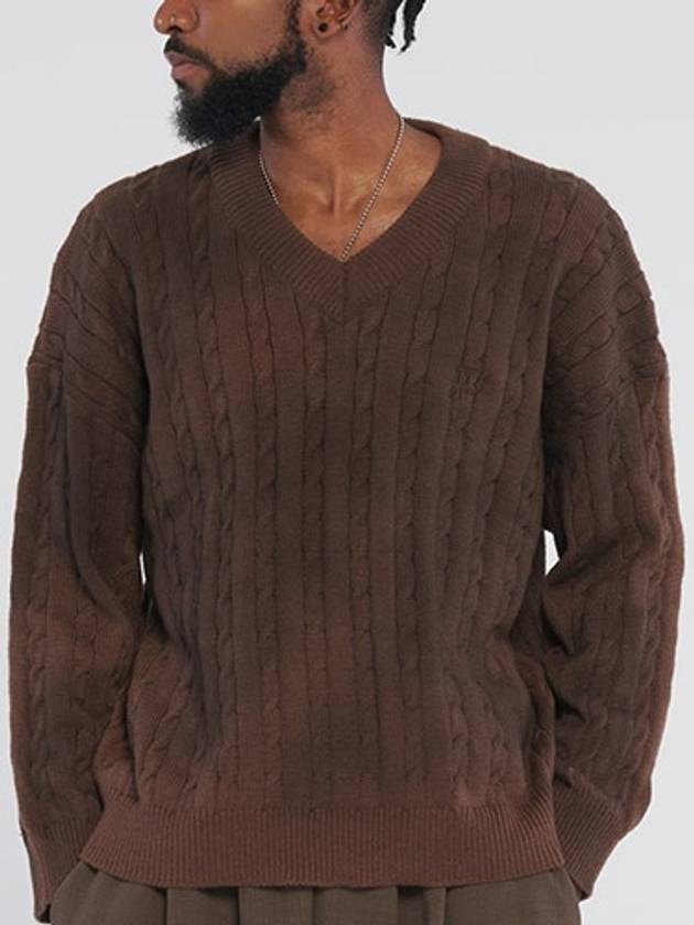 Dirty Spray V Neck Twisted Knitwear Brown - TENER - BALAAN 1