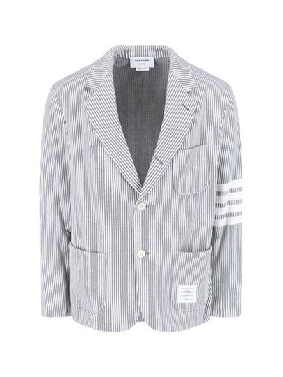 Men's 4 Bar Seesucker Loopback 4 Bar Sack Cardigan Grey - THOM BROWNE - BALAAN 2