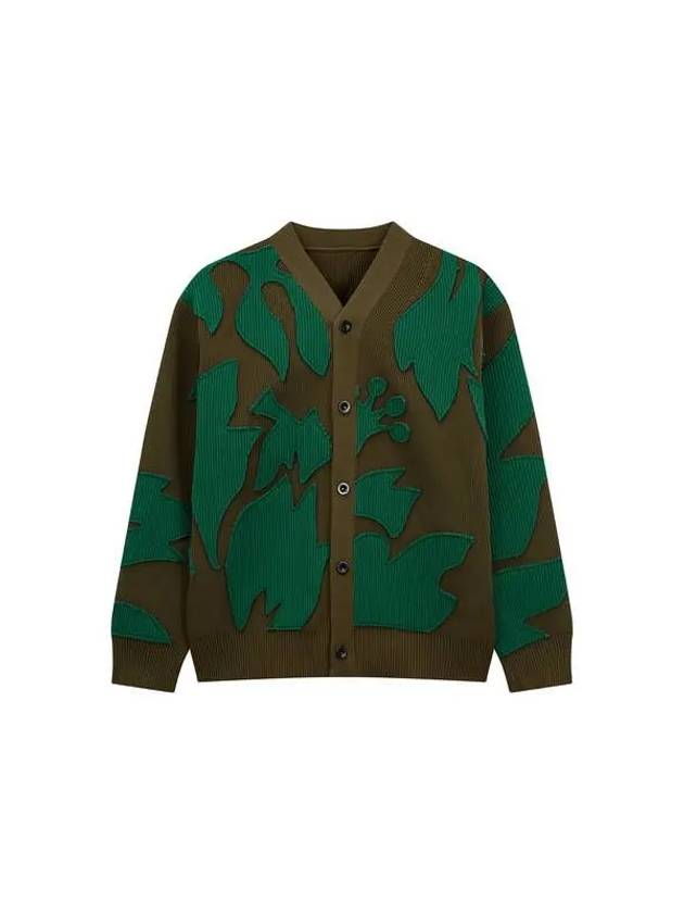 Men s Floral Patch Chunky Knit Cardigan Dark Khaki - SACAI - BALAAN 1