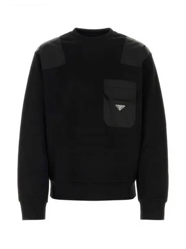 Re-Nylon Details Cotton Sweatshirt Black - PRADA - BALAAN 2