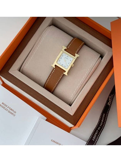 Heure H Watch Small Gold Epsom Strap & Yellow Gold Steel - HERMES - BALAAN 2