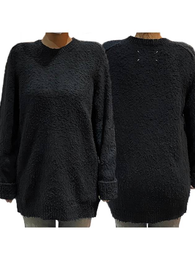 back stitch textured detail knit top black - MAISON MARGIELA - BALAAN.