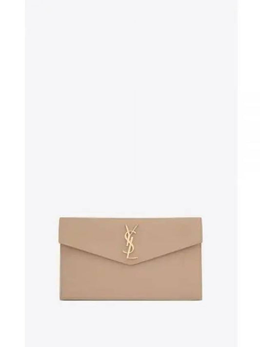 Uptown Grain de Poudre Embossed Leather Clutch Bag Dark Beige - SAINT LAURENT - BALAAN 2