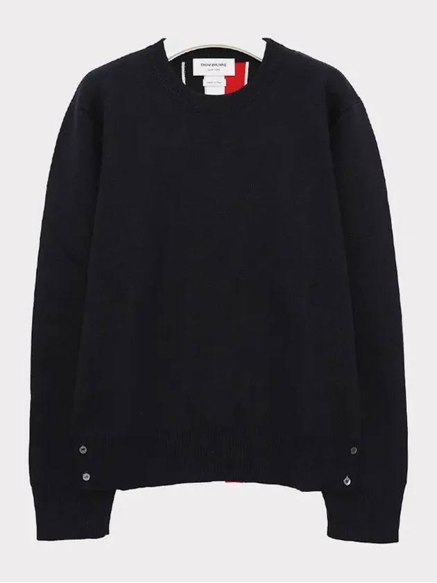 Center Back Striped Stitch Merino Wool Knit Top Navy - THOM BROWNE - BALAAN 3