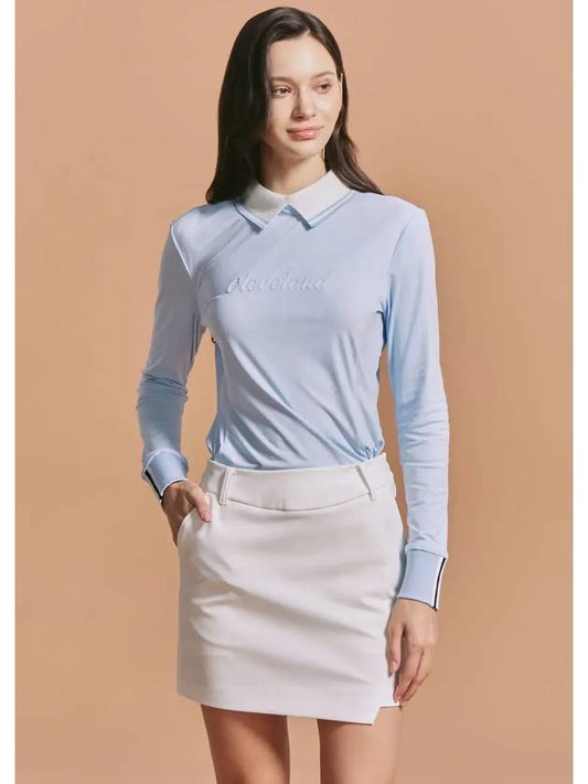 Women s embossed logo long sleeved knit collar t shirt blue - CLEVELAND GOLF - BALAAN 1