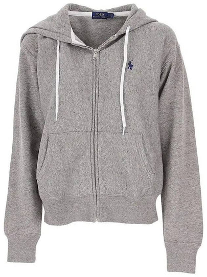 Embroidered Logo Zip Up Hoodie Grey - POLO RALPH LAUREN - BALAAN 2