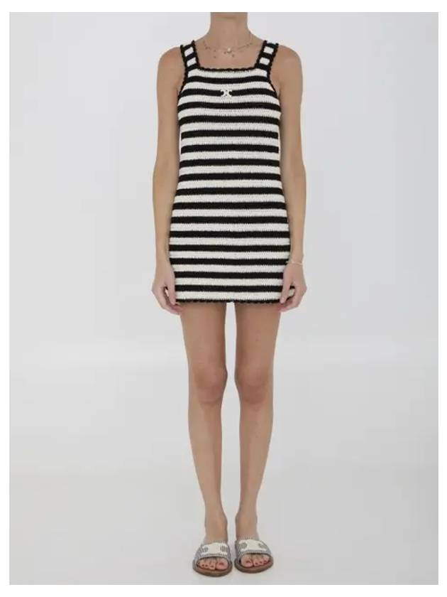 Triomphe Striped Crochet Short Dress Ecru Black - CELINE - BALAAN 2