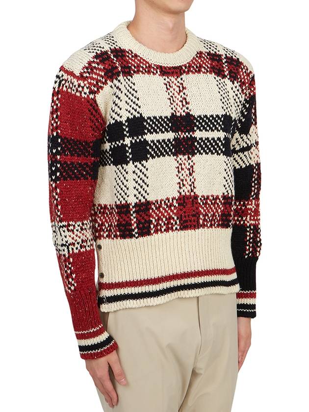 Tartan Check Jacquard Wool Mohair Knit Top Red Beige - THOM BROWNE - BALAAN 4