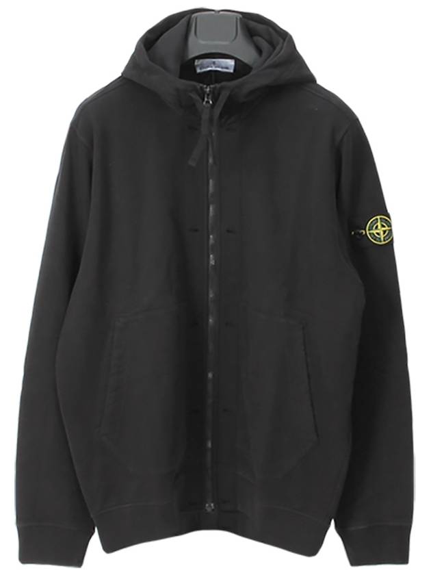 Brushed Cotton Fleece Garment Dyed Hooded Zip Up Black - STONE ISLAND - BALAAN 2