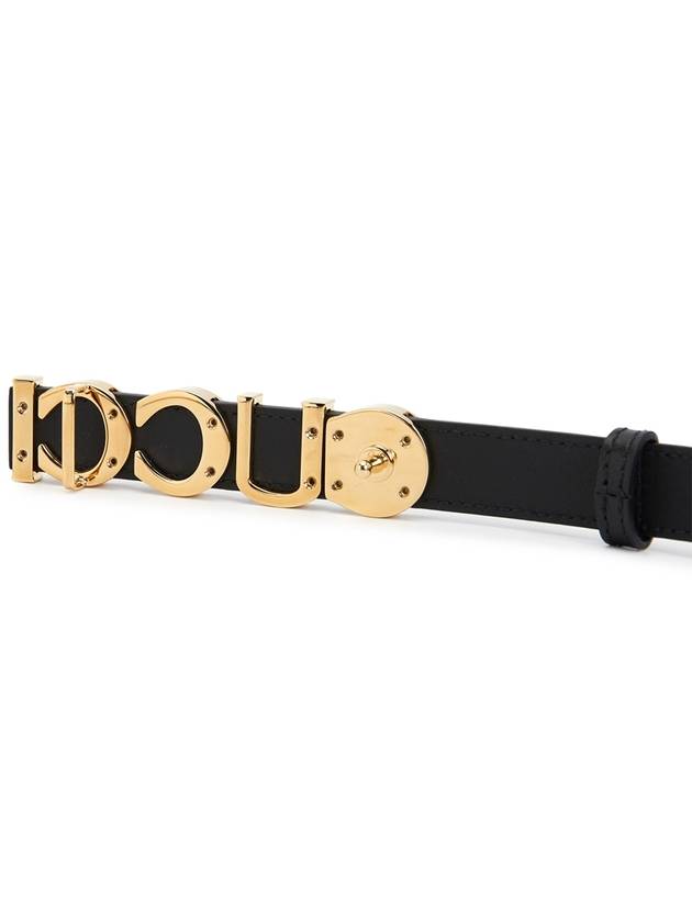 gold logo buckle thin leather belt black - GUCCI - BALAAN.
