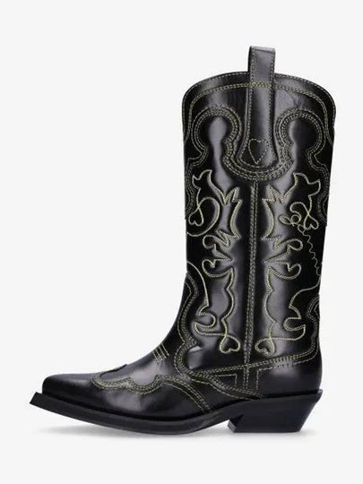 Embroidered Western Leather Middle Boots Black - GANNI - BALAAN 2