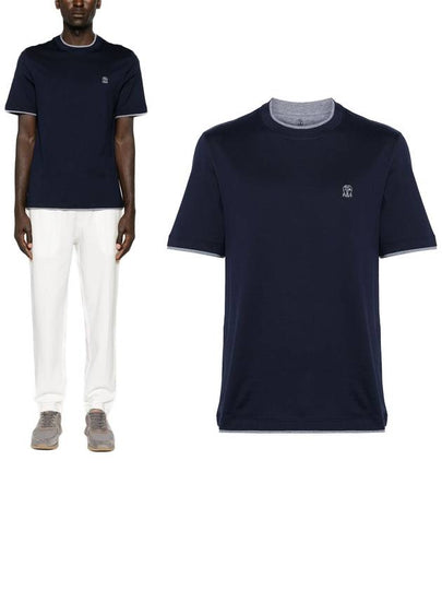 Cotton Short Sleeve T-Shirt Navy - BRUNELLO CUCINELLI - BALAAN 2