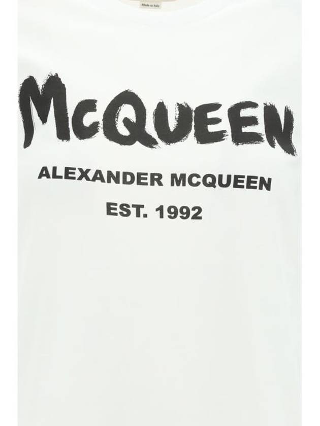 Women's Graffiti Logo Short Sleeve T-Shirt White - ALEXANDER MCQUEEN - BALAAN 4