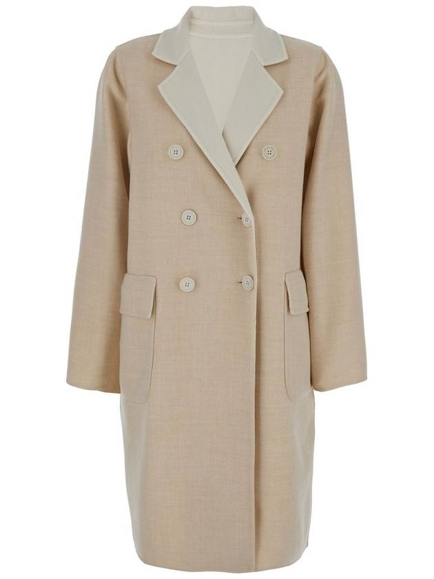 Beige And White Reversible Coat With Buttons In Wool Woman - ELEVENTY MILANO - BALAAN 1