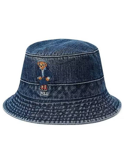 Embroidered Bear Denim Bucket Hat Blue - POLO RALPH LAUREN - BALAAN 2