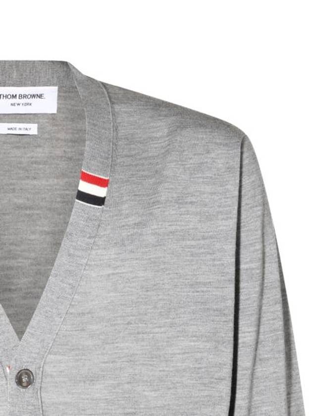 Men's Jersey Stitch V-Neck Cardigan Light Grey - THOM BROWNE - BALAAN 7