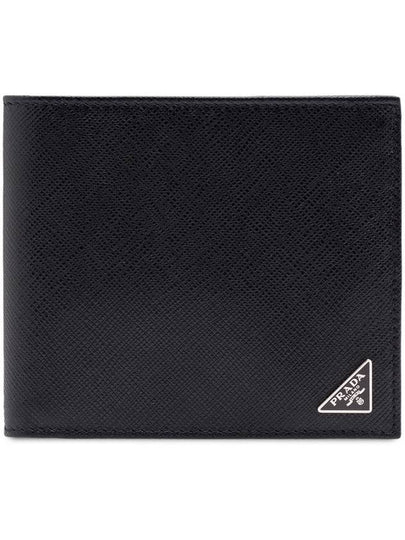 Saffiano Coin Pocket Triagle Logo Leather Wallet Black - PRADA - BALAAN 2