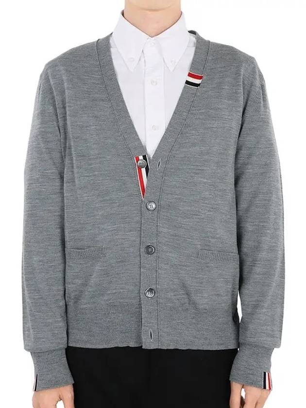 Men's Jersey Stitch V-Neck Cardigan Light Grey - THOM BROWNE - BALAAN 2