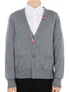 Men's Jersey Stitch V-Neck Cardigan Light Grey - THOM BROWNE - BALAAN 2