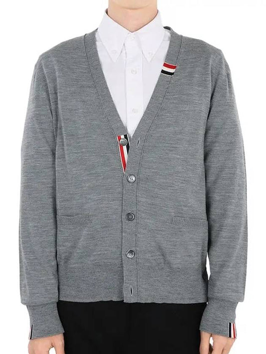 Men's Jersey Stitch V-Neck Cardigan Light Grey - THOM BROWNE - BALAAN 2