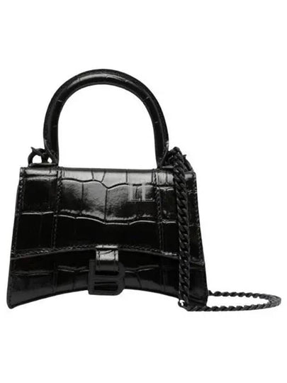 Hourglass Chain Crocodile Embossed Calfskin Shoulder Bag Black - BALENCIAGA - BALAAN 2