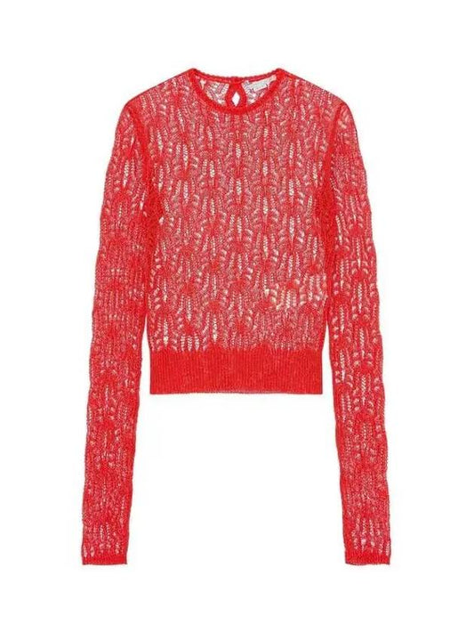 Stitched Mesh Long Sleeve Knit Top Red - STELLA MCCARTNEY - BALAAN 1
