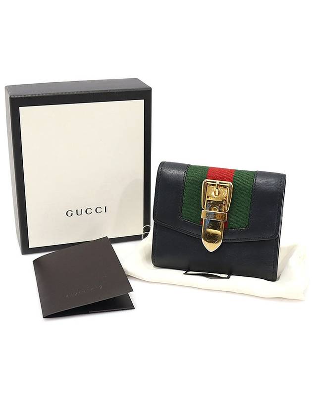 476081 Black leather WEB gold Sylvie card case half wallet - GUCCI - BALAAN 2