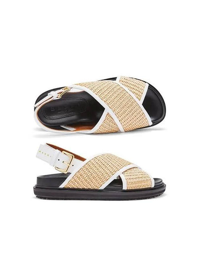 Leather Raffia Effect Fabric Fussbett Sandals Beige - MARNI - BALAAN 2