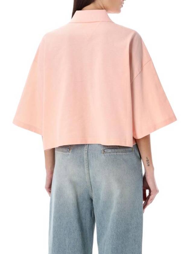 Cropped Cotton Piquet Polo Shirt Pink - BOTTEGA VENETA - BALAAN 3