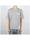 Striped Pocket Cotton Oversized Short Sleeve T-Shirt Blue - THOM BROWNE - BALAAN 3