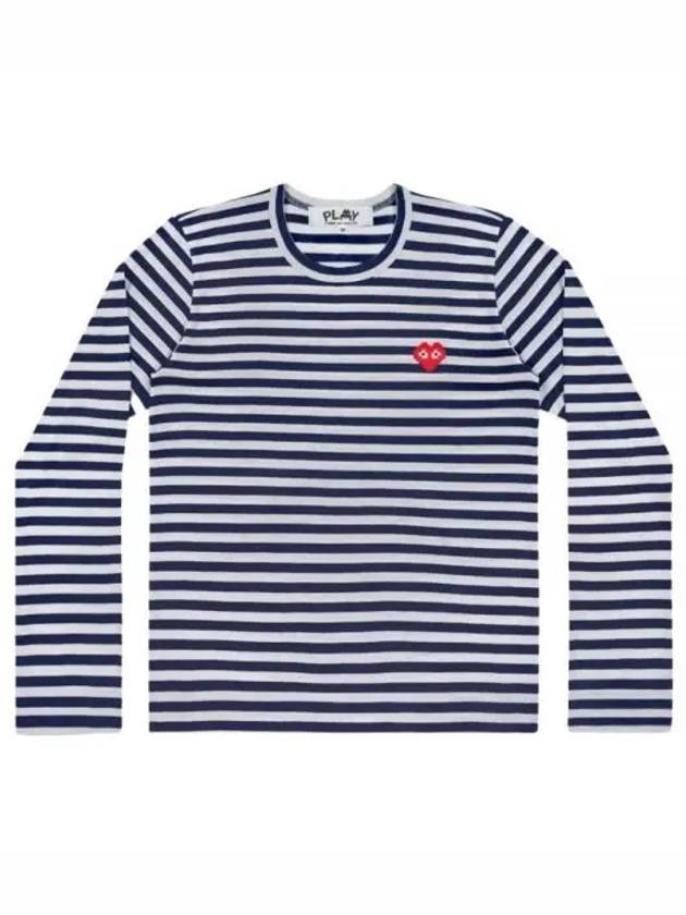 Stripe Pixel Heart Long Sleeve T-Shirt Navy - COMME DES GARCONS - BALAAN 2