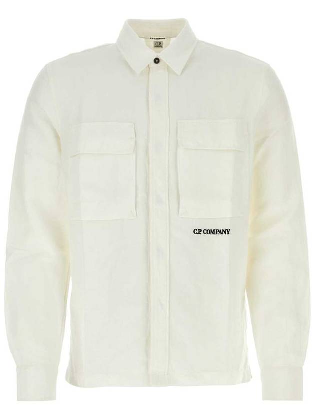 Broken Linen Cotton Long Sleeve Shirt White - CP COMPANY - BALAAN 2