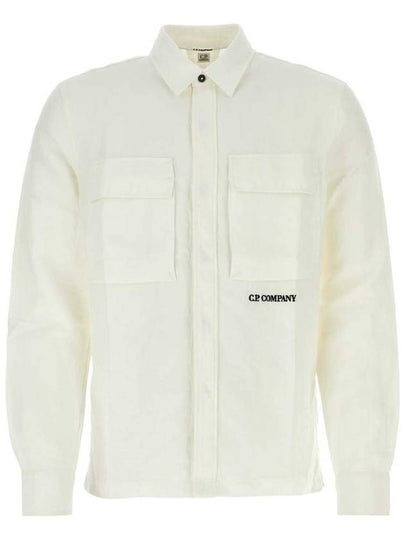 Broken Linen Cotton Long Sleeve Shirt White - CP COMPANY - BALAAN 2