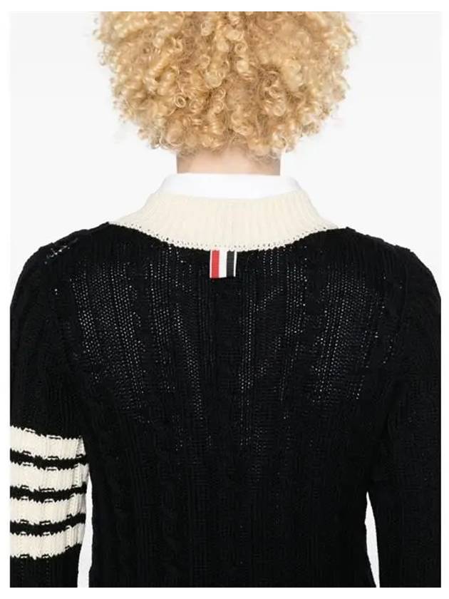 Baby Cable V-Neck Knit Top Navy - THOM BROWNE - BALAAN 6