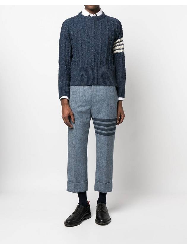 Donegal Twist Cable 4-Bar Classic Crewneck Knit Top Blue - THOM BROWNE - BALAAN 6