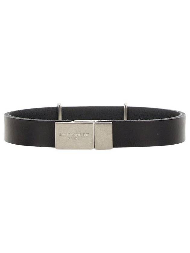 Opyum Silver Logo Leather Bracelet Black - SAINT LAURENT - BALAAN 8