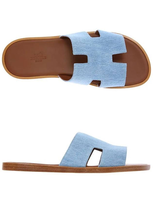 Men's Izmir H ??Logo Leather Sandal Blue - HERMES - BALAAN 2