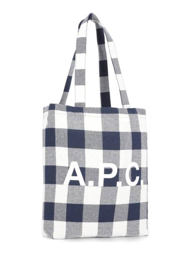 Lou Logo Check Vertical Tote Bag White Navy - A.P.C. - BALAAN 4