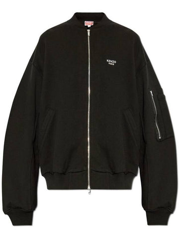 Pop Embroidered Zip-Up Bomber Jacket Black - KENZO - BALAAN 1